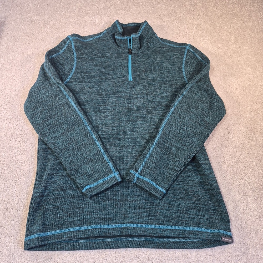Eddie Bauer Mens Large Teal Marled Quarter Zip Pullover Sweater Long Sleeve
